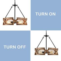 Bribyit Farmhouse Wood Drum Chandeliers for Dining Rooms Hand-Painted Antique Finish, Antique Wood and Metal Chandelier Ceiling Pendant Light 4 Candle Holder Lights