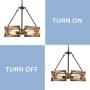 Bribyit Farmhouse Wood Drum Chandeliers for Dining Rooms Hand-Painted Antique Finish, Antique Wood and Metal Chandelier Ceiling Pendant Light 4 Candle Holder Lights