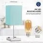 Touch Control Nightstand Lamp, Blue Lamp for Bedroom Night Table, 3 Way Dimmable with 2 Prong Outlets, Teal Fabric Shade, Chrome Lamp Base, Suitable for Kids Room, Dorm, Living Room (Bulb Included)