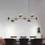 LITFAD Globe Shaped Island Lamp Smoke Gray Glass 6 Lights Dining Room Pendant Lighting Fixture Modern LED Chandelier in Brass Metal with Adjustable Cord for Bedroom Restaurant Hotel Bar