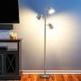 Brightech Jacob - LED Reading and Floor Lamp for Living Rooms & Bedrooms - Classy, Mid Century Modern Adjustable 3 Light Tree - Standing Tall Pole Lamp with 3 LED Bulbs - Satin Nickel