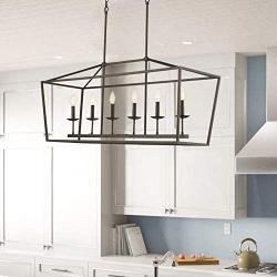 Emliviar 6-Light Kitchen Island Lighting, Modern Linear Pendant Light Fixture, Oil Rubbed Bronze Finish, P3035-6LP