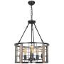 Baiwaiz Round Rustic Dining Room Light Fixture, Wood Farmhouse Drum Chandelier Lighting Black Industrial Metal Cage Foyer Pendant Light 5 Lights Edison E26 BW17124