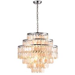 Maxax Shell Chandeliers Round 5-Light Chandelier with Natural White Capiz Seashells Pendant Lamp for Dining Room Living Room Bedroom Kitchen Island, Chrome Finish