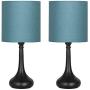 HAITRAL Bedside Table Lamps - Nightstand Lamps Set of 2, Modern Desk Lamp for Bedroom, Living Room, Office with Metallic Base and Fabric Shade - Dark Blue (HT-BTL11-06X2)
