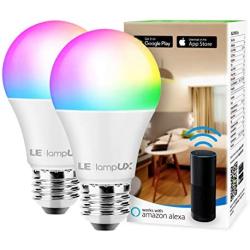 Smart WiFi Light Bulbs, LED Color Changing Lights, Works with Alexa & Google Home, RGBW 2700K-6500K, 60 Watt Equivalent, Dimmable with App, A19 E26, No Hub Required, 2.4GHz WiFi (2 Pack)