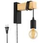 Focolux Plug in Wall Sconce, Black Wall Lamp Fixtures with Plug in Cord On/Off Switch E26 Base Industrial Modern Wire Wood Decoration Wall Mounted Lights Bedside for Bedroom Living Room (No Bulb)