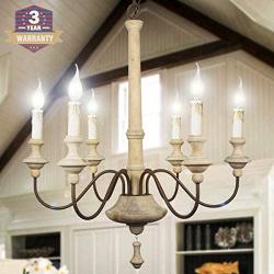 RC 6-Light Farmhouse Chandelier Retro Wood Chandelier Apply to ,Dining Room,Kitchen Island, Restaurant,Candle,Dining Room,Foyer