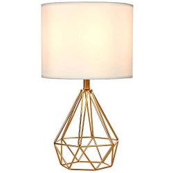 SOTTAE Modern Style Golden Hollowed Out Base Beside Living Room Bedroom Table Lamp, Desk Lamp with White Fabric Shade