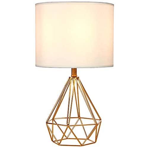SOTTAE Modern Style Golden Hollowed Out Base Beside Living Room Bedroom Table Lamp, Desk Lamp with White Fabric Shade