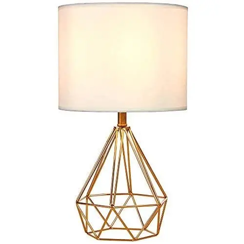 SOTTAE Modern Style Golden Hollowed Out Base Beside Living Room Bedroom Table Lamp, Desk Lamp with White Fabric Shade