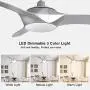 Depuley 52-Inch Flush Mount Ceiling Fan Light with Remote Control, Low Profile 3 Reversible Blades Fan Light Fixture for Living Room/Dining Room/Bedroom, 3000K-6000K Changeable, Nickel