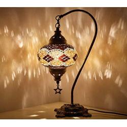 New BOSPHORUS Stunning Handmade Swan Neck Turkish Moroccan Mosaic Glass Table Desk Bedside Lamp Light with Bronze Base (Brown)