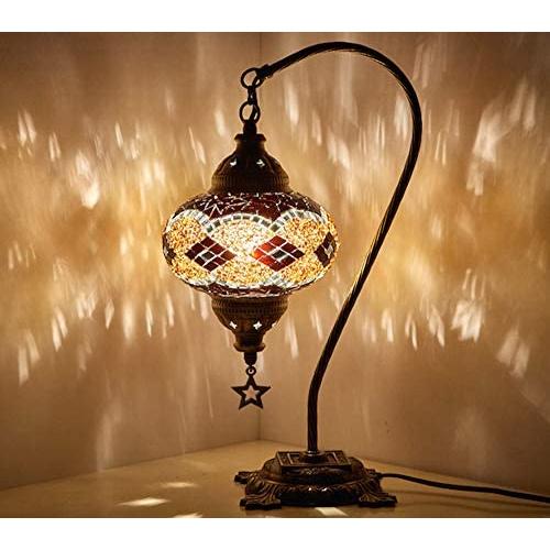 New BOSPHORUS Stunning Handmade Swan Neck Turkish Moroccan Mosaic Glass Table Desk Bedside Lamp Light with Bronze Base (Brown)