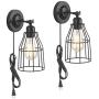 ZZ Joakoah 2 Pack Rustic Wall Sconce with Plug in Cord and Toggle Switch, Black Metal Cage Industrial Wall Lamp Light Fixture for Headboard Bedroom Farmhouse Garage Porch Bathroom Vanity