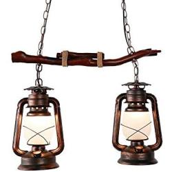 Jyeidn American Antique Country Kerosene Droplight LED Vintage Pendant Light Fixtures Dining Room Hanging Lamp Indoor Lighting E27 2-light Restaurant Decoration Chandelier