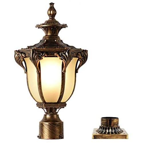 LONEDRUID Outdoor Post Light Fixture Bronze Retro Exterior Pole Lantern with 3 inch Pier Mount Base for Garden Patio Pathway, UL Listed