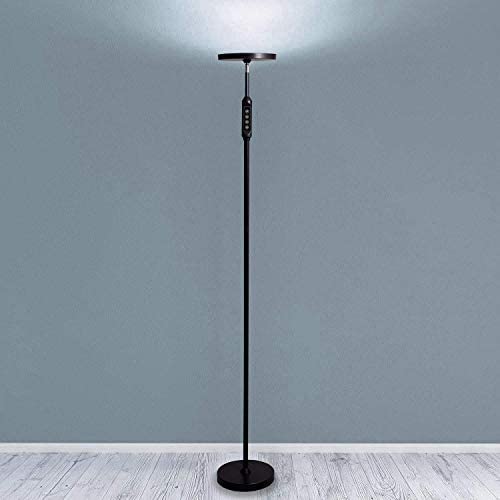 Daylight LED Floor Standing Lamp - Tall Modern Reading Task Uplight - 24W Adjustable Warm Cool Super Bright Natural Light Torchiere for Living Room, Dorm, Bedroom or Office - Dimmable - Black