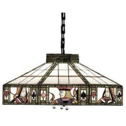 CraftThink Pendant Lighting LED Chandelier Light Antique Tiffany Art 18''W Geometric Shade Stained Glass with Poker Pattern 2 lights Hanging Light for Dining Living Cafe Room Restaurant - TYP A (Typ D)