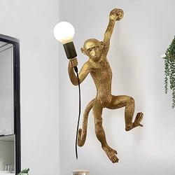 Vintage Resin Hemp Rope Monkey Wall Light Industrial Retro Edison Wall Lamp Fixture E27 for Dining Living Room Bedroom Bar Cafe Decorative Hanging Lamp (Gold)