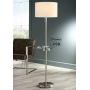 Caper Modern Floor Lamp with USB and AC Power Outlet on Table Glass Satin Steel White Fabric Drum Shade for Living Room - 360 Lighting