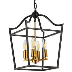 Riomasee 4 Lights Lantern Chandelier Black Farmhouse Chandelier Foyer Pendant Light fixtures for Entryway,Hallway,Dining,Living Room