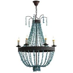 American Retro Turquoise Chandelier for Living Room,5 Light Creative Antique Metal Pendant Lighting Fixture,Staircase Decor E12 Candle Hanging Light