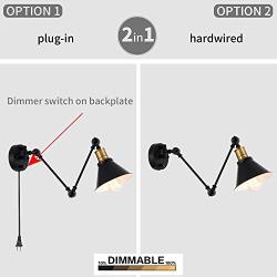 Larkar Swing Arm Wall Lamp Plug-in Cord Industrial Wall Light, with On/Off Switch, E26 Base UL Listed,1-Light Bedroom Wall Sconce Fixtures,Bedside Reading Lamp