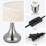HAITRAL Modern Table Lamps - Nightstand Lamps Set of 2 with Fabric Shade, Small Bedside Desk Lamps for Guest Room, Living Room, Bedroom, Hotel - Silver (HT-TH36-11X2)