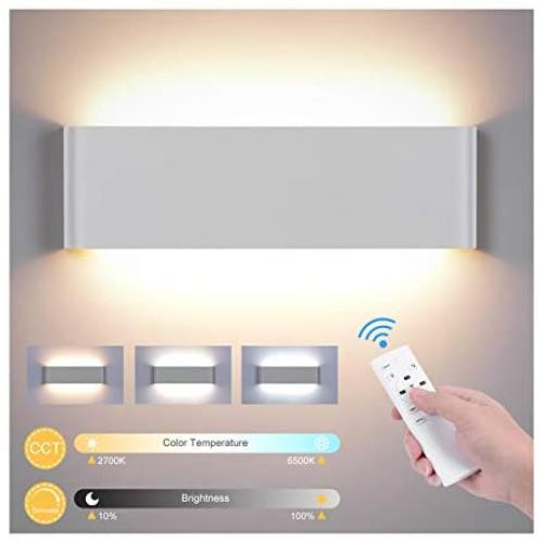 Dimmable LED Wall Sconces 20W 2700K/4000K/6500K Adjustable Remote Control Dimming Indoor Lamp,12inch Wall-Mounted Light for Bedroom,Hallway, Vanity Light (White)