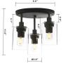Pathson Industrial Ceiling Light Fixture, 3-Light Semi Flush Mount Ceiling Lamp with Glass Shade, Ceiling Chandelier Light for Hallway Loft Kitchen Bar Dining Room