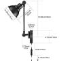 YeLEEiNO Swing Arm Wall Lamp Bedroom Wall Lamps Industrial Black Plug in Cord with On Off Switch for Living Room Bedroom Dining Room Kitchen (1 Light)