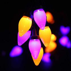 HAYATA C7 Bulbs Halloween String Lights 50 LED 24ft Strawberry Light for Outdoor, Indoor Decor - Fairy Lighting for Patio, Lawn, House, Bedroom, Window, Halloween Party Decorations, Purple Orange