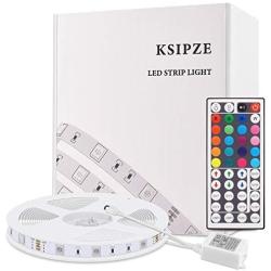 Ksipze Led Strip Lights 16ft RGB Color Changing with 44 Keys Remote and 12V Power Supply for Bedroom Kitchen Home Decoration