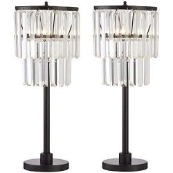 Maxax Crystal Table Lamps, Modern Bedside Desk Lamp Set of 2 Nightstand Lamp for Living Room Bedroom,Black Finish