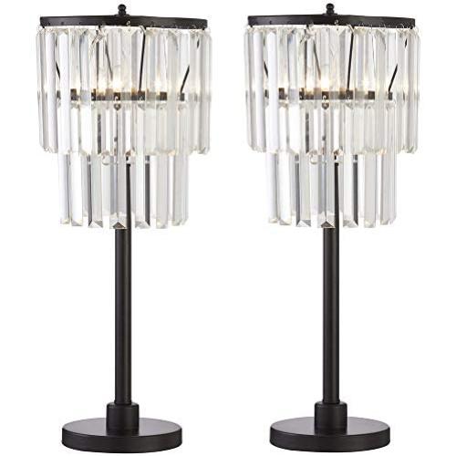 Maxax Crystal Table Lamps, Modern Bedside Desk Lamp Set of 2 Nightstand Lamp for Living Room Bedroom,Black Finish