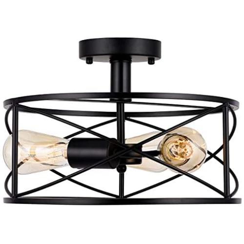 Capslpad Semi-Flush Mount Ceiling Light,Modern Farmhouse Flush Mount Light Fixture 3-Light Black Metal Industrial Light for Living Room Bedroom Kitchen Foyer Hallway Entryway