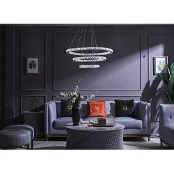 KROSON Crystal Chandelier Modern Led Chandelier Dining Room and Bedroom Chandelier Foyer Lighting Adjustable Ceiling Pendant Lighting Cool White 3 Rings Chandeliers