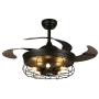 Siljoy 36 Inches Industrial Retractable Fan with Light and Remote Vintage Cage Chandelier Ceiling Fandelier for Bedroom Farmhouse Dining Room