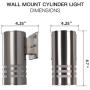 Outdoor Wall Sconce,Cylinder Wall Light with Stainless Steel 304 and Toughened Glass,Waterproof Up Down Light for Garden Patio Bedroom Living Room (Silver, 8.7'' Height,No Bulbs )