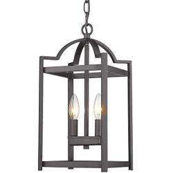 Emliviar 2-Light Lantern Pendant Light, Foyer Chandelier Hanging Light Fixture, Oil Rubbed Bronze Finish, P3038-2