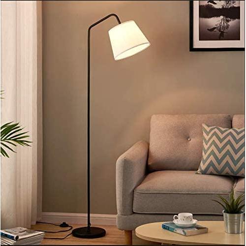 Arc Floor Lamp, LED Floor Lamp with Hanging White Lamp Shade, Modern Standing Lamp with Foot Switch, E26 Lamp Base, Corner Lamps Tall Pole Light for Office Bedroom Living Room Reading