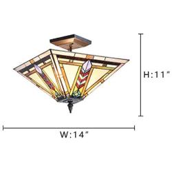 Artzone 2-Light Tiffany Semi Flush Mount Ceiling Light 14 inch Wide Stained Glass Ceiling Light Fixtures Mission Style Hollway Lighting