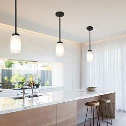 TODOLUZ Vintage Glass Pendant Light in Rubbed Bronze Adjustable Mini Chandelier with Opal White Shades for Kitchen Hallway Study Dining Room