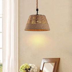 JiuZhuo Rustic Nautical Rope Woven Drum Shaded 1-Light Pendant Light