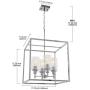VINLUZ 4 Light Classic Pendant Lighting Chrome with Glass Shade Iron Art Dining Room Chandelier Hanging Fixture for Foyer Kitchen Hallway