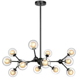 Lampundit 12 Light DNA Chandelier LED Lighting with 12 G9 Bulb, Modern Chandelier with Globe Glass Shade, Mid-Century Modern Ceiling Light Fixture for Dining Room Living Room Bedroom Kitchen - Black