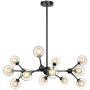 Lampundit 12 Light DNA Chandelier LED Lighting with 12 G9 Bulb, Modern Chandelier with Globe Glass Shade, Mid-Century Modern Ceiling Light Fixture for Dining Room Living Room Bedroom Kitchen - Black