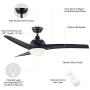 CO-Z 52 Modern Ceiling Fan with Lights and Remote in Black Finish, Contemporary Ceiling Fans with LED Light for Bedroom, Living Room, Kitchen, Industrial Ceiling Fan with 3 ABS Blades Reversible