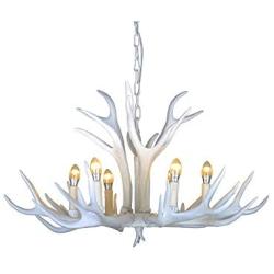 EFFORTINC Vintage Style Resin White Antler Chandelier 6 Lights,Living Room,Bar,Cafe, Dining Room, Bedroom,Study,Villas,American Retro Deer Horn Pendant Lights